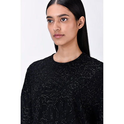 Genes Lecoanet Hemant Black Cropped Heavy Crepe Sweatshirt With Embroidery