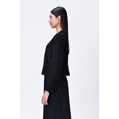 Genes Lecoanet Hemant Black Cropped Heavy Crepe Sweatshirt With Embroidery