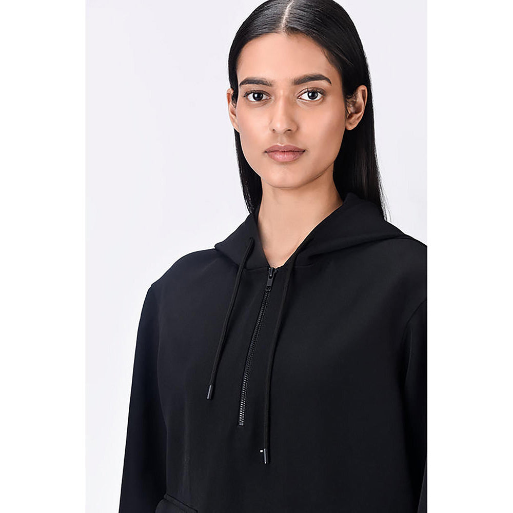 Genes Lecoanet Hemant Black Banana Crepe Relaxed Fit Hoodie With Front Pockets