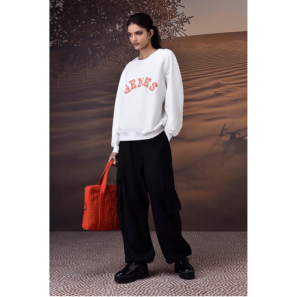 Genes Lecoanet Hemant Ecru Crew Neck Sweatshirt With Textured Genes Applique