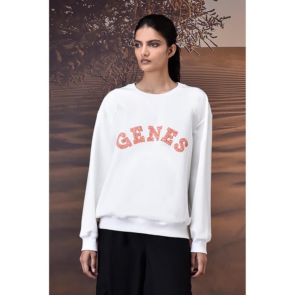 Genes Lecoanet Hemant Ecru Crew Neck Sweatshirt With Textured Genes Applique