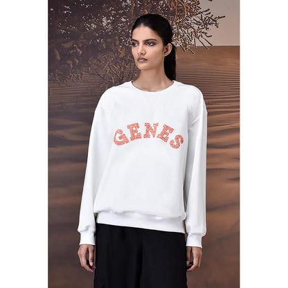 Genes Lecoanet Hemant Ecru Crew Neck Sweatshirt With Textured Genes Applique
