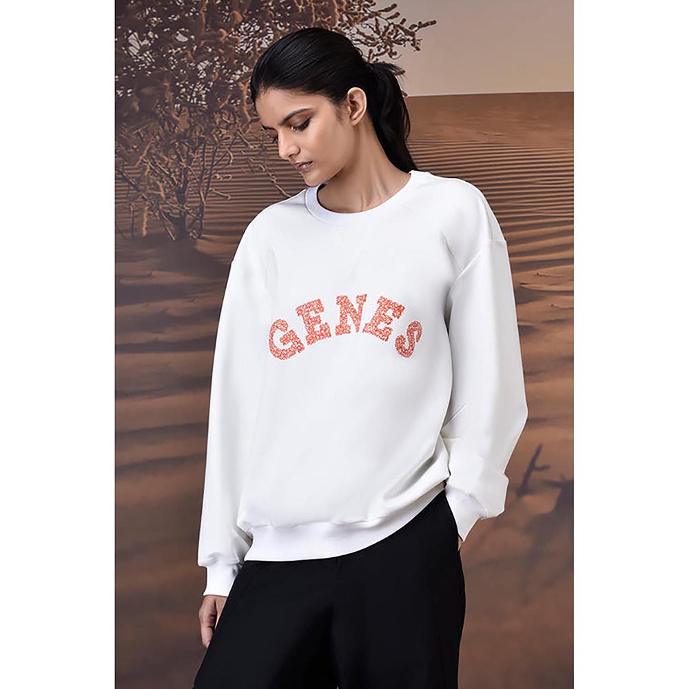 Genes Lecoanet Hemant Ecru Crew Neck Sweatshirt With Textured Genes Applique