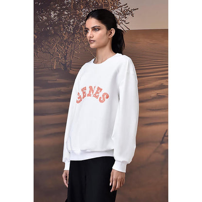 Genes Lecoanet Hemant Ecru Crew Neck Sweatshirt With Textured Genes Applique