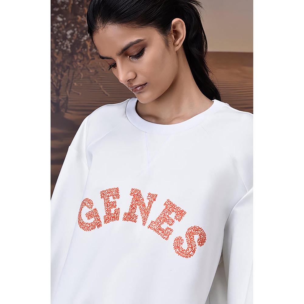 Genes Lecoanet Hemant Ecru Crew Neck Sweatshirt With Textured Genes Applique