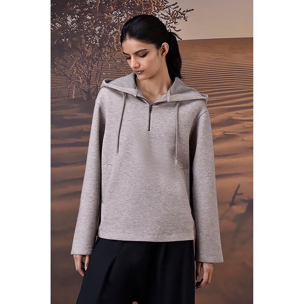 Genes Lecoanet Hemant Warm Beige Half-Zip Hoodie With Genes Logo Back