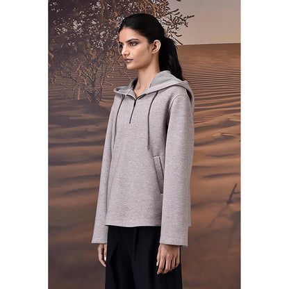 Genes Lecoanet Hemant Warm Beige Half-Zip Hoodie With Genes Logo Back