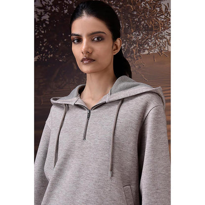 Genes Lecoanet Hemant Warm Beige Half-Zip Hoodie With Genes Logo Back