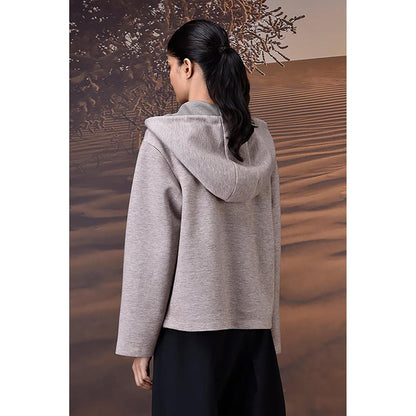 Genes Lecoanet Hemant Warm Beige Half-Zip Hoodie With Genes Logo Back