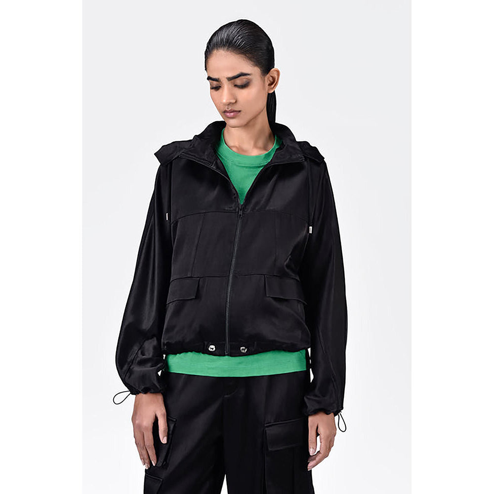 Genes Lecoanet Hemant Easy Fit Black Hoodie With Adjustable Waist And Flap Pocket