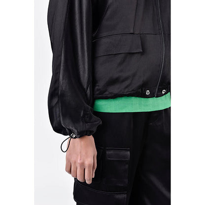 Genes Lecoanet Hemant Easy Fit Black Hoodie With Adjustable Waist And Flap Pocket