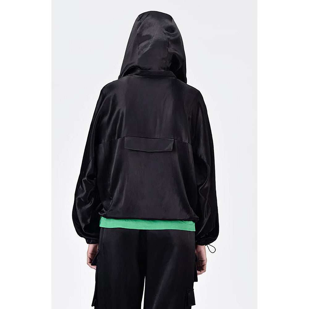 Genes Lecoanet Hemant Easy Fit Black Hoodie With Adjustable Waist And Flap Pocket