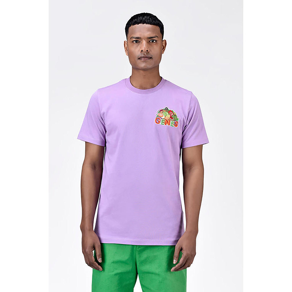 Genes Lecoanet Hemant Regular Fit Men's T-Shirt With Genes Fruit Basket Embroidery-Lavender