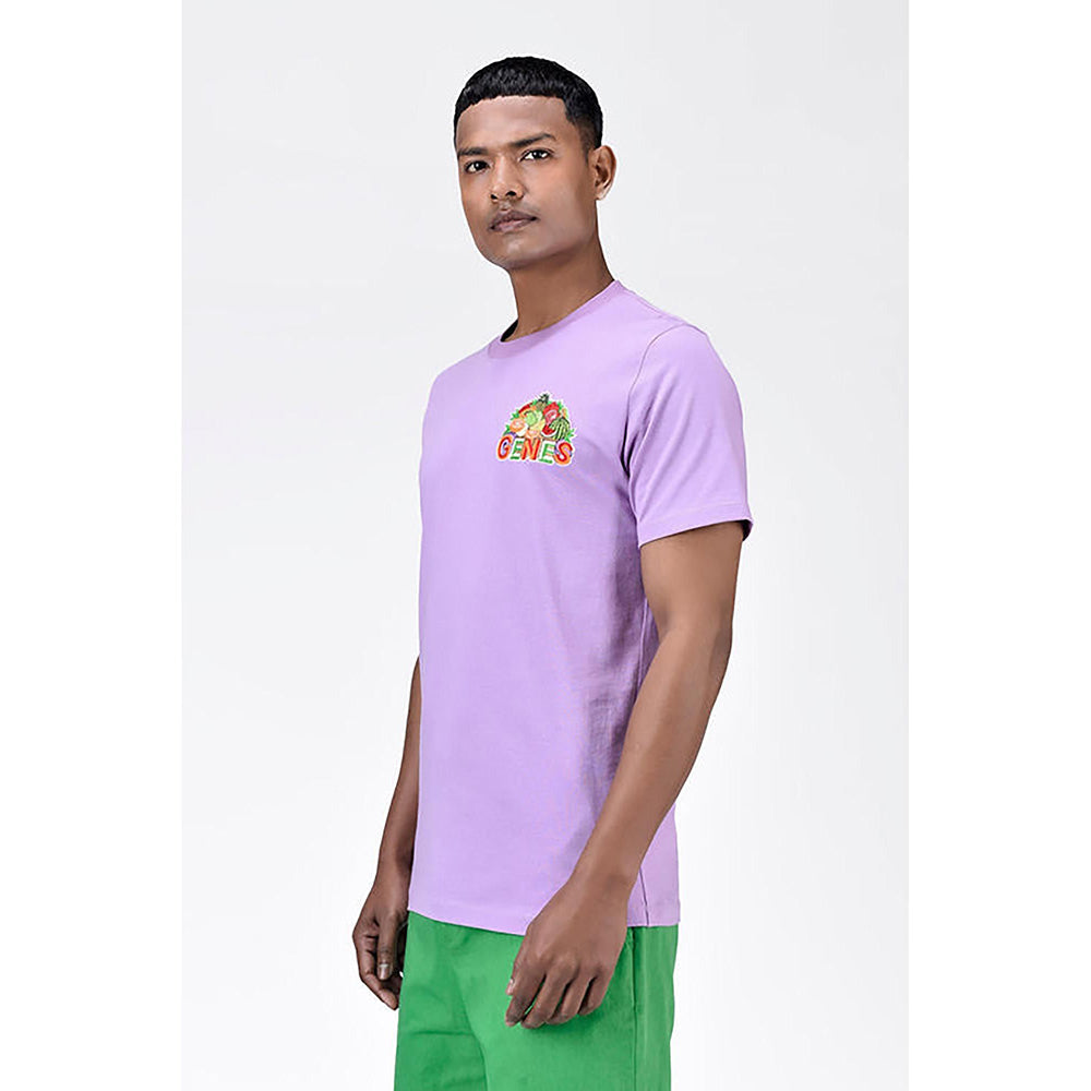 Genes Lecoanet Hemant Regular Fit Men's T-Shirt With Genes Fruit Basket Embroidery-Lavender