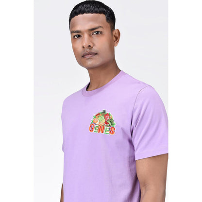 Genes Lecoanet Hemant Regular Fit Men's T-Shirt With Genes Fruit Basket Embroidery-Lavender
