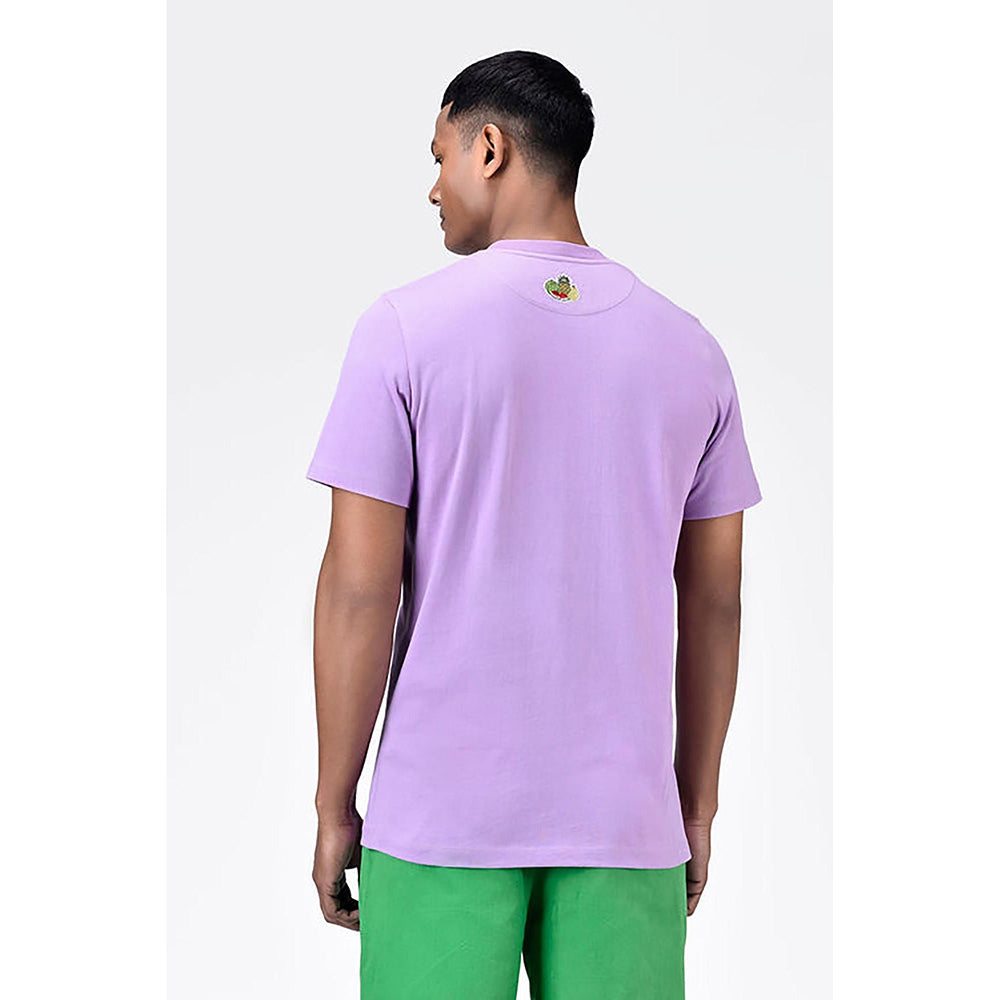 Genes Lecoanet Hemant Regular Fit Men's T-Shirt With Genes Fruit Basket Embroidery-Lavender