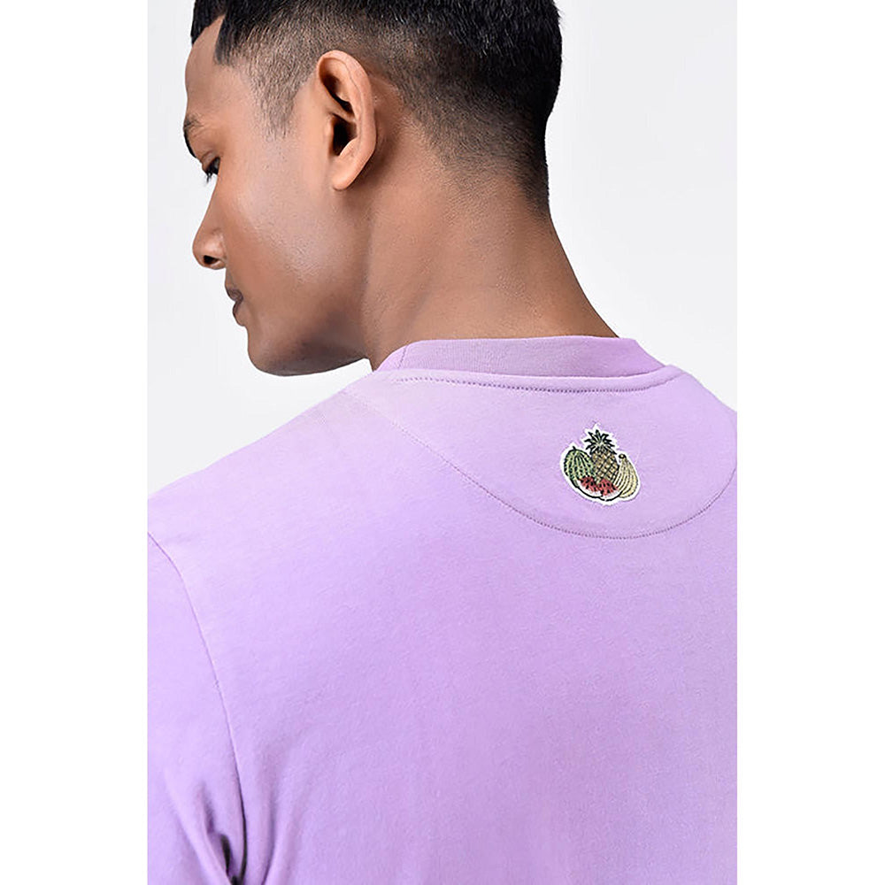 Genes Lecoanet Hemant Regular Fit Men's T-Shirt With Genes Fruit Basket Embroidery-Lavender