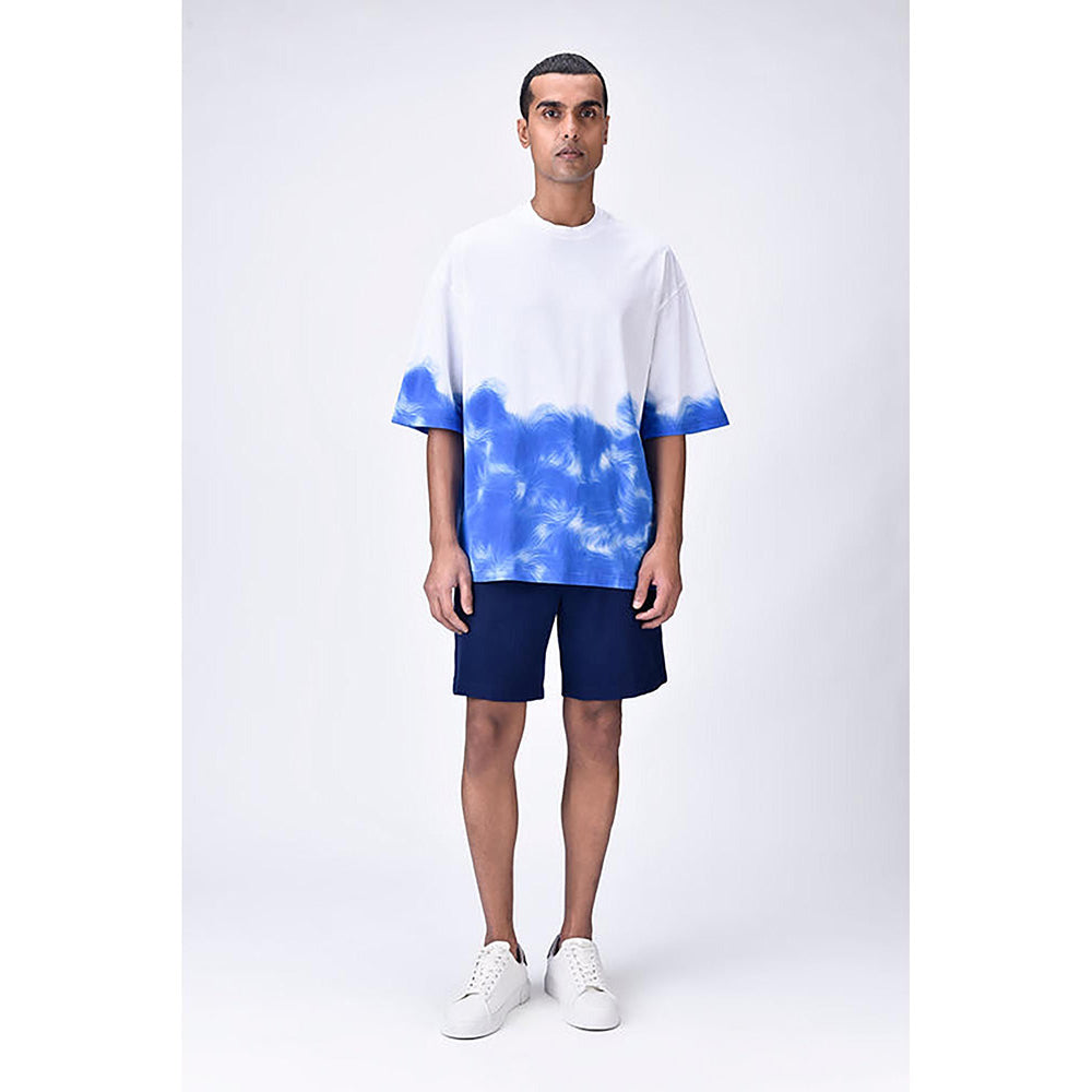 Genes Lecoanet Hemant White-Blue Cotton Jersey Oversized T-Shirt With Uv Abstract Print