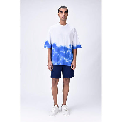 Genes Lecoanet Hemant White-Blue Cotton Jersey Oversized T-Shirt With Uv Abstract Print