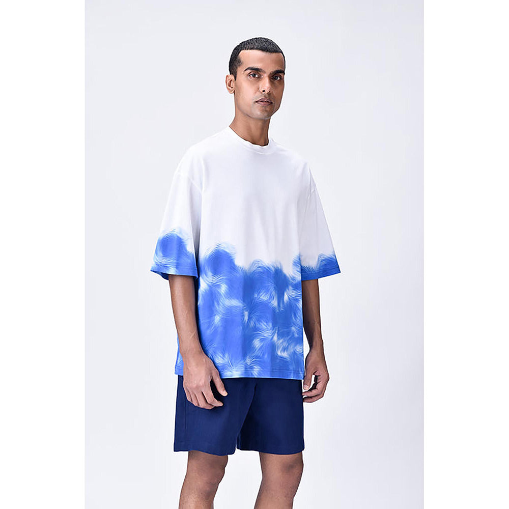 Genes Lecoanet Hemant White-Blue Cotton Jersey Oversized T-Shirt With Uv Abstract Print