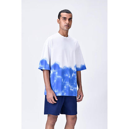 Genes Lecoanet Hemant White-Blue Cotton Jersey Oversized T-Shirt With Uv Abstract Print