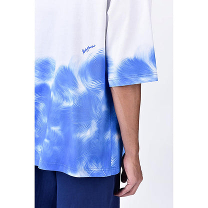 Genes Lecoanet Hemant White-Blue Cotton Jersey Oversized T-Shirt With Uv Abstract Print