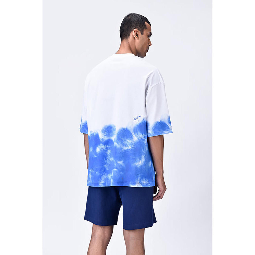 Genes Lecoanet Hemant White-Blue Cotton Jersey Oversized T-Shirt With Uv Abstract Print