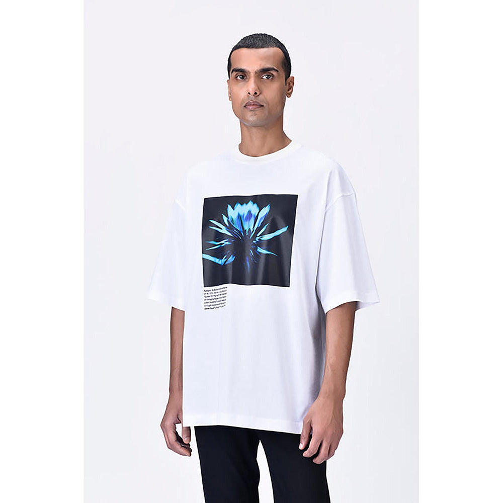 Genes Lecoanet Hemant White Relaxed Fit Crew Neck T-Shirt With Uv Flower Sticker