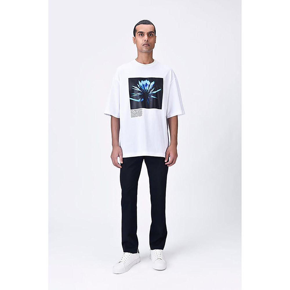 Genes Lecoanet Hemant White Relaxed Fit Crew Neck T-Shirt With Uv Flower Sticker