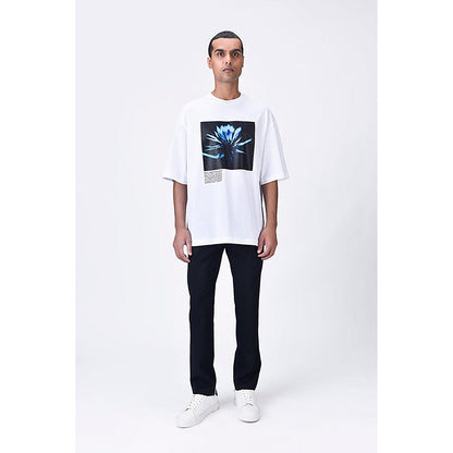Genes Lecoanet Hemant White Relaxed Fit Crew Neck T-Shirt With Uv Flower Sticker