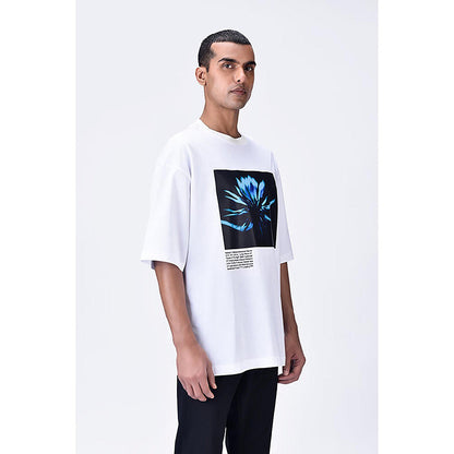 Genes Lecoanet Hemant White Relaxed Fit Crew Neck T-Shirt With Uv Flower Sticker