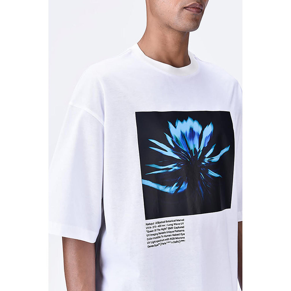 Genes Lecoanet Hemant White Relaxed Fit Crew Neck T-Shirt With Uv Flower Sticker