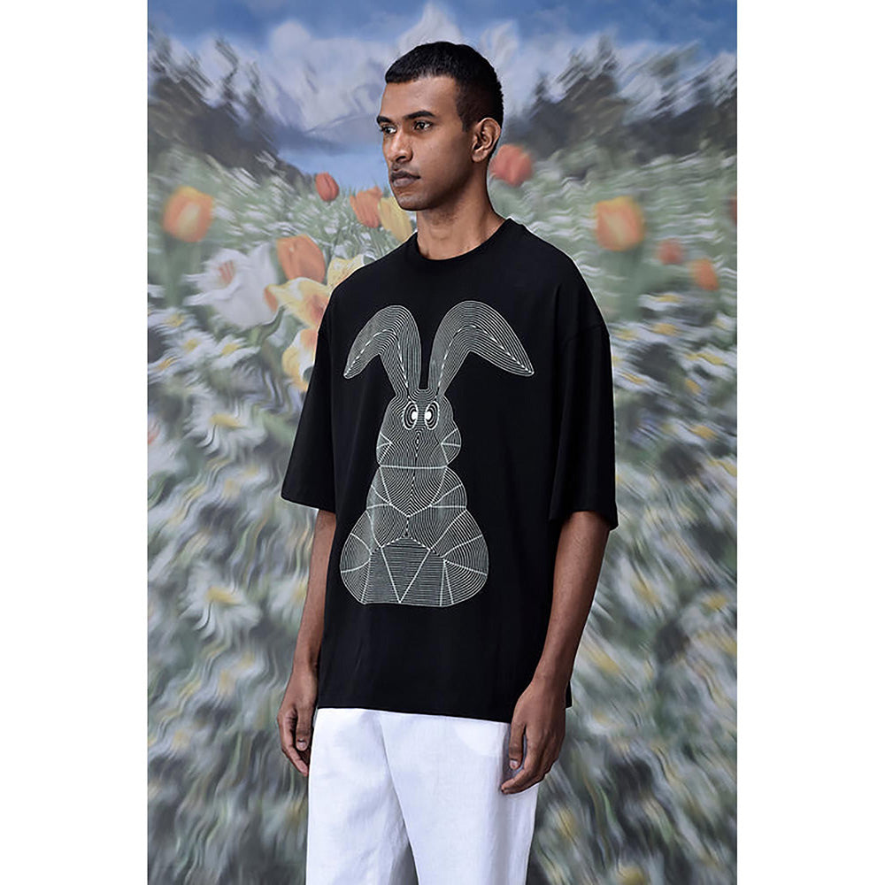 Genes Lecoanet Hemant Linear Rabbit T-Shirt- Black