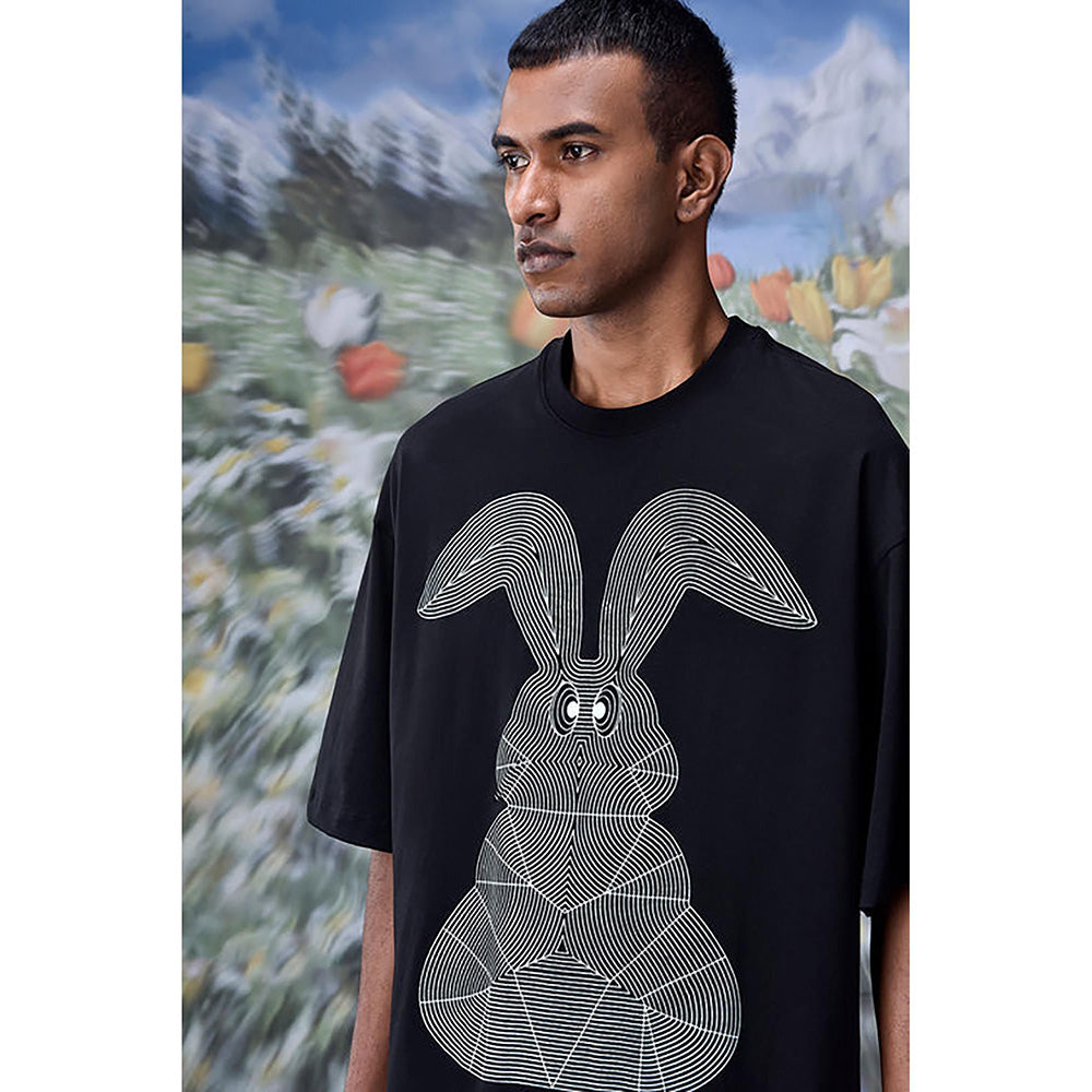 Genes Lecoanet Hemant Linear Rabbit T-Shirt- Black