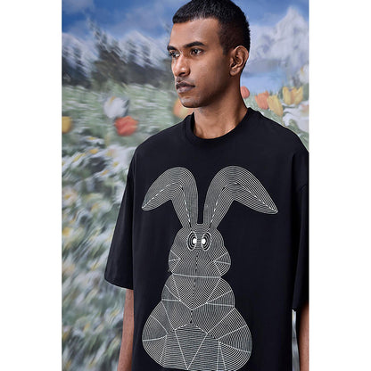 Genes Lecoanet Hemant Linear Rabbit T-Shirt- Black