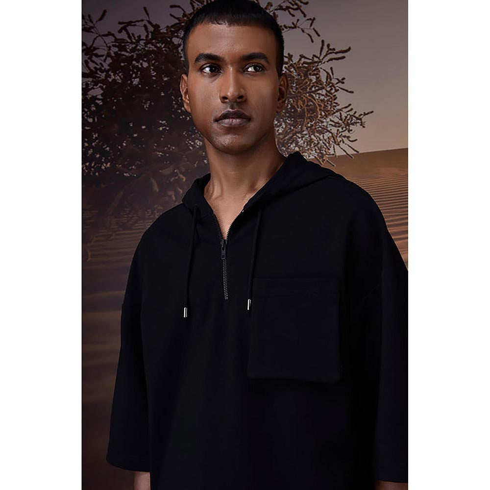 Genes Lecoanet Hemant Black Textured Poly Lycra Hoodie