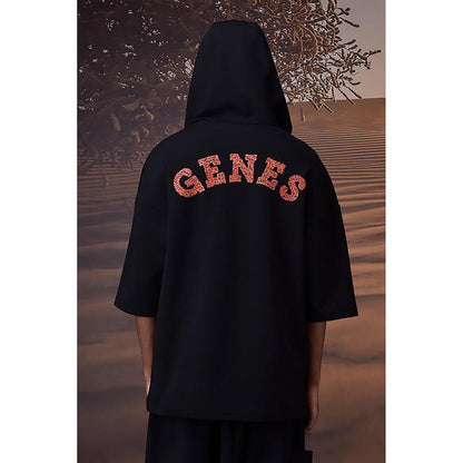 Genes Lecoanet Hemant Black Textured Poly Lycra Hoodie