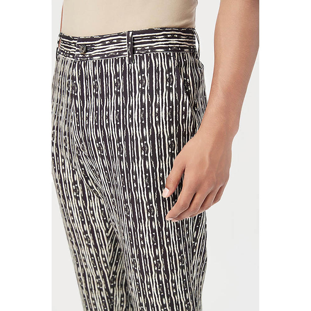 Genes Lecointe Hemant Classic Fit Trousers with All-Over Thin Textured Stripes Print