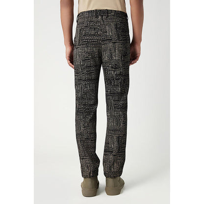 Genes Lecointe Hemant Slim Fit Trousers with All-Over Kantha Print