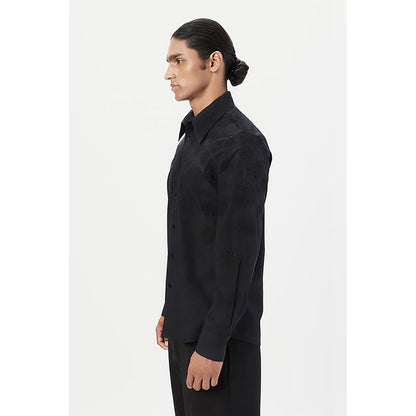 Genes Lecointe Hemant Regular Fit Button-Up Shirt with Gingko Thread Embroidery
