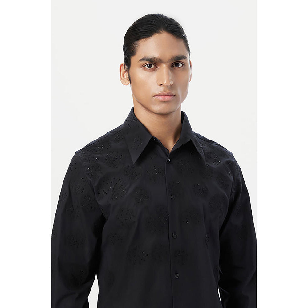 Genes Lecointe Hemant Regular Fit Button-Up Shirt with Gingko Thread Embroidery