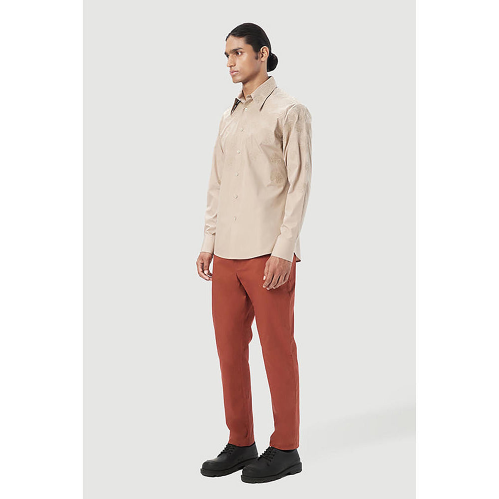 Genes Lecointe Hemant Regular Fit Button-Up Shirt with Gingko Thread Embroidery