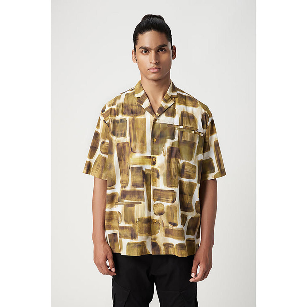 Genes Lecointe Hemant Easy Fit Half Sleeve Collar Shirt In An All-Over Abstract Check Print