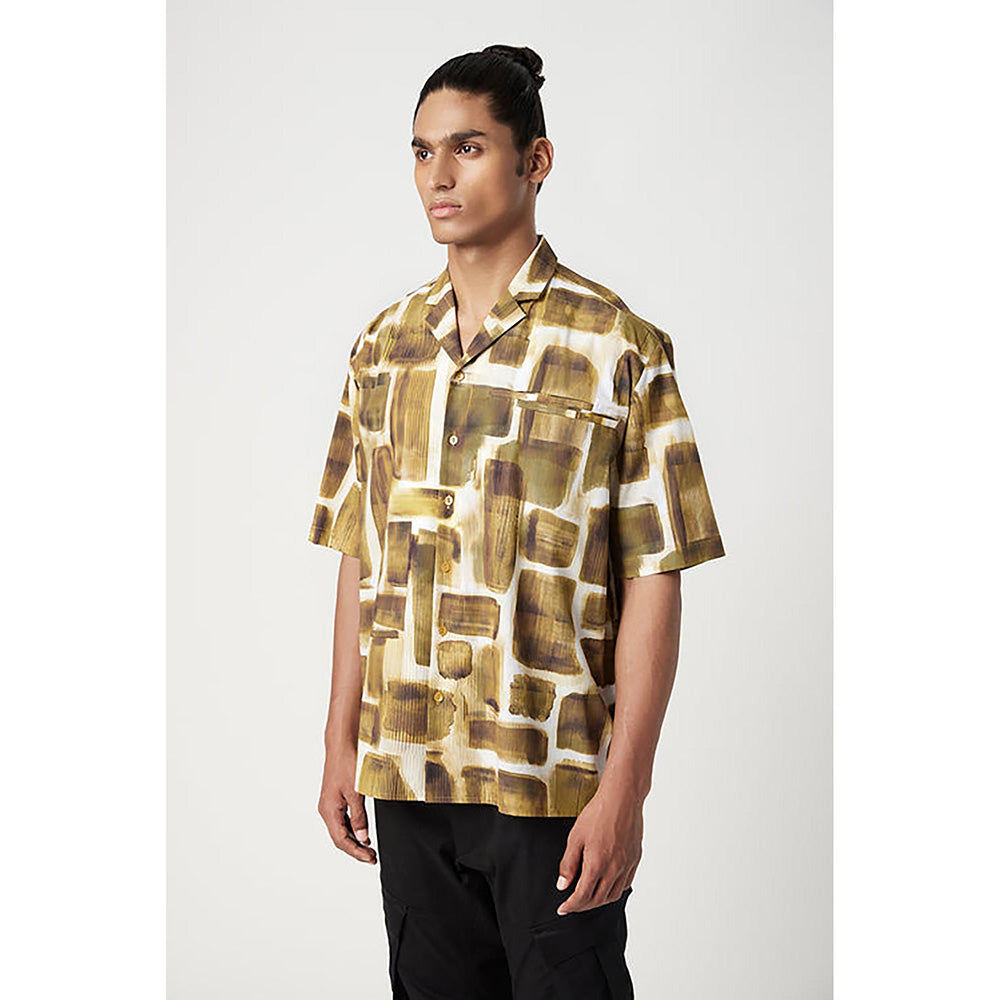 Genes Lecointe Hemant Easy Fit Half Sleeve Collar Shirt In An All-Over Abstract Check Print
