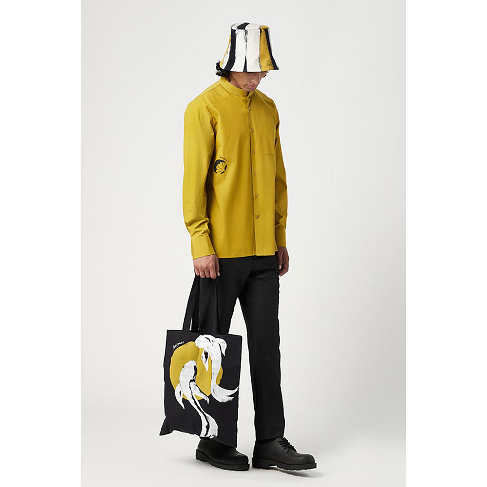 Genes Lecointe Hemant Easy Fit Button Up Shirt with Artful Stamp Print