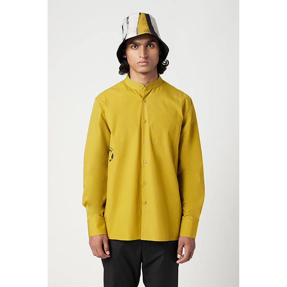 Genes Lecointe Hemant Easy Fit Button Up Shirt with Artful Stamp Print