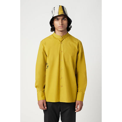 Genes Lecointe Hemant Easy Fit Button Up Shirt with Artful Stamp Print