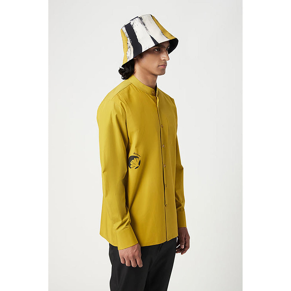 Genes Lecointe Hemant Easy Fit Button Up Shirt with Artful Stamp Print