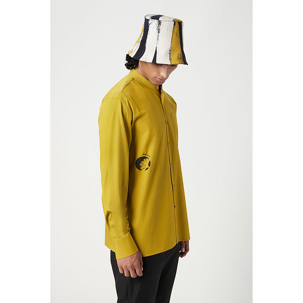 Genes Lecointe Hemant Easy Fit Button Up Shirt with Artful Stamp Print