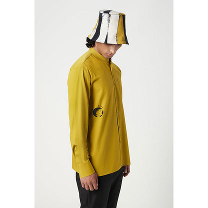 Genes Lecointe Hemant Easy Fit Button Up Shirt with Artful Stamp Print